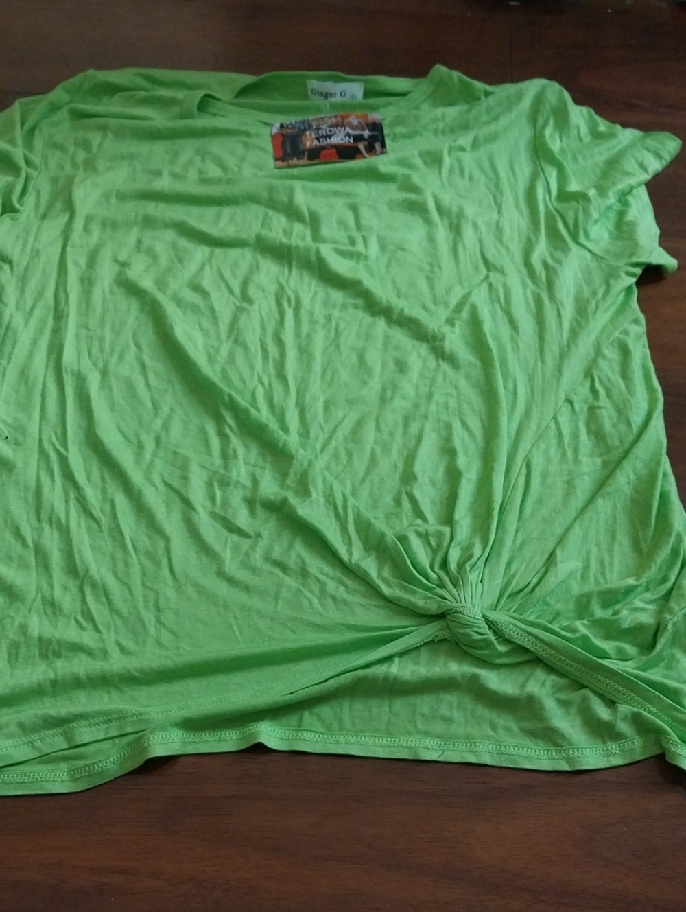 Ginger G Neon Lime Short Sleeve Knot Front Tee